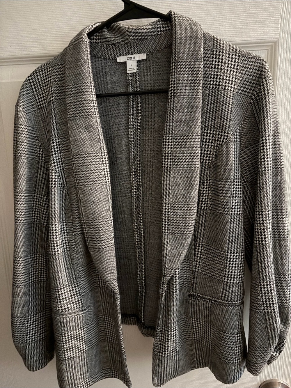Bar III Black & White Plaid Open-Front Cardigan